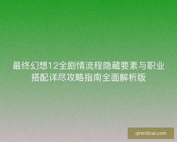 最终幻想12全剧情流程隐藏要素与职业搭配详尽攻略指南全面解析版 最终幻想12全剧情流程隐藏要素与职业搭配详尽攻略指南全面解析版