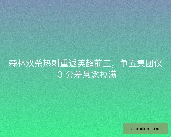 森林双杀热刺重返英超前三,争五集团仅 3 分差悬念拉满 森林双杀热刺重返英超前三,争五集团仅 3 分差悬念拉满
